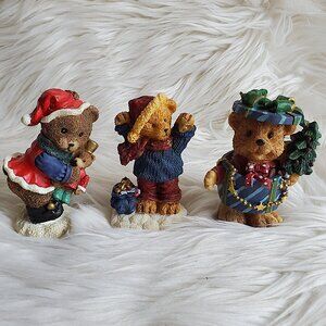 Lot of 3 Christmas Miniature Teddy Bear Textured Figurines Decor